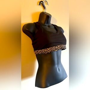 Sports Bra with Leopard Band and Criss-Cross Straps